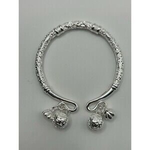 Silver Open Cuff Bracelet | 44g Stamped Solid .999 Silver | Bell Charm Bangle